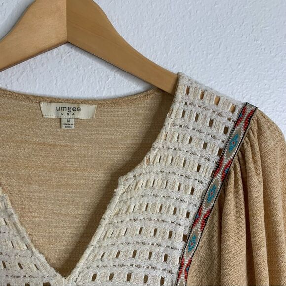 Umgee Neutral Boho Baby Doll Style Dress Size Medium - Picture 2 of 5